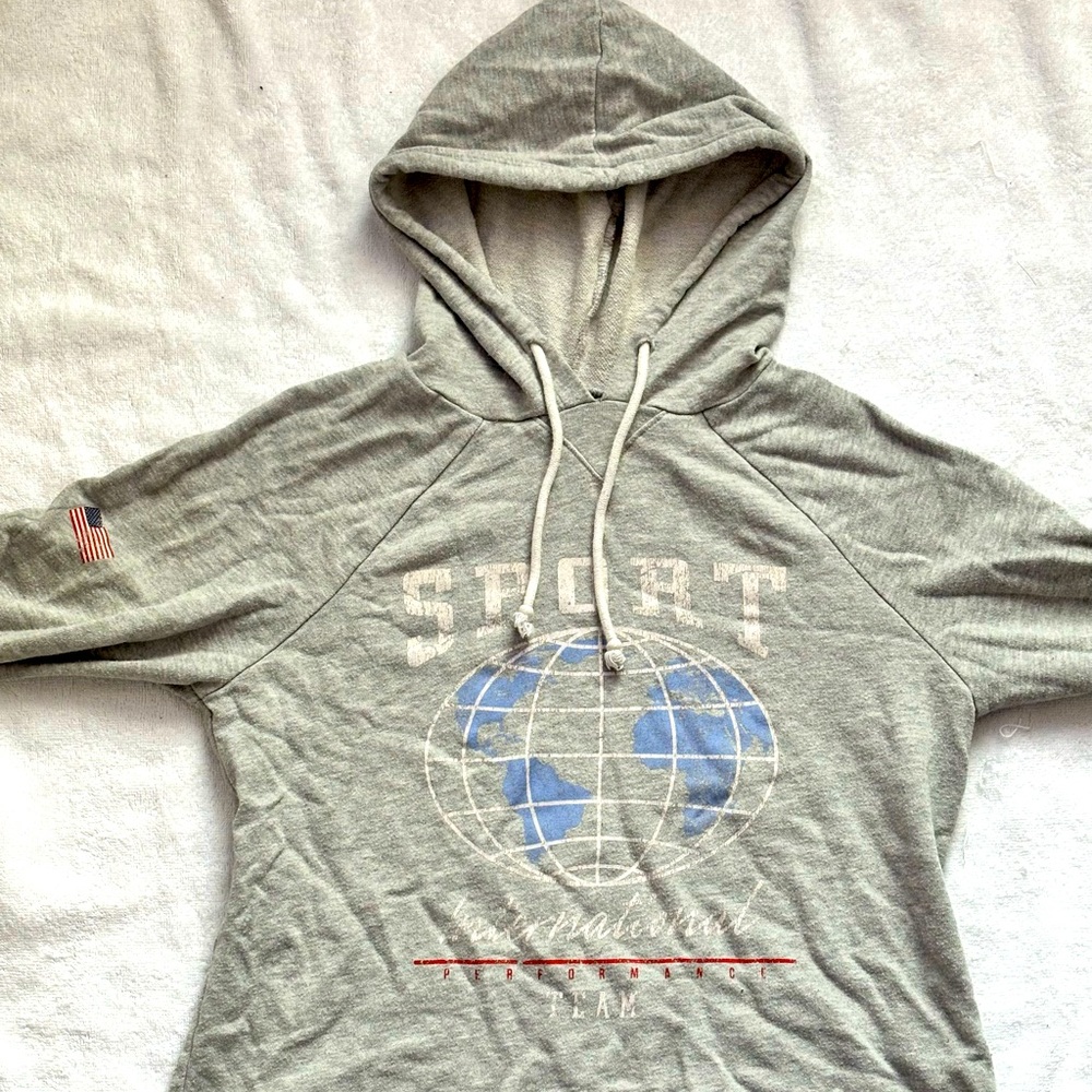 Grey Short Hoodie Flags and Sports Graphic NEVER WORN Size US Small